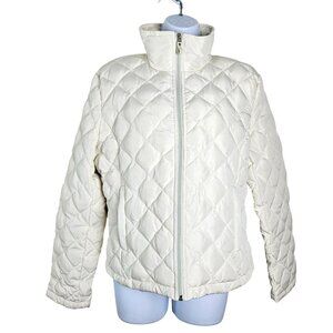 Kenneth Cole Womens Off White Med Quilted Jacket High Collar & Front Pockets